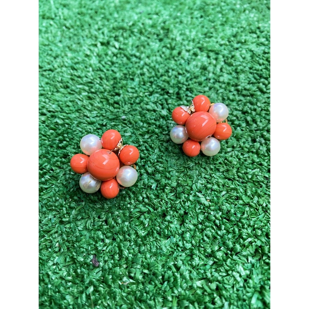 Vintage 1960s Orange Mod Clip On Flower Earrings